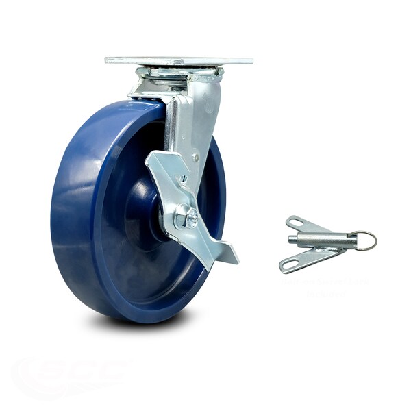 8 Inch Solid Polyurethane Caster with Ball Bearing and Brake/Swivel Lock SCC